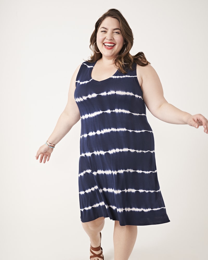 Plus size model with rectangle body shape wearing Marceline Sleeveless Tie-Dye Dress by Marc New York | Dia&Co | dia_product_style_image_id:161026